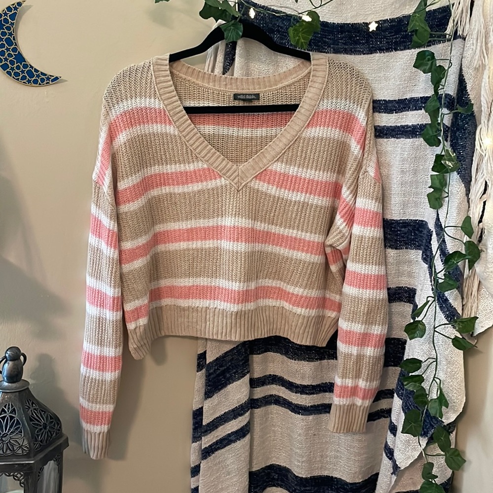 Wild Fable Striped, Knit V-Neck Cropped Sweater